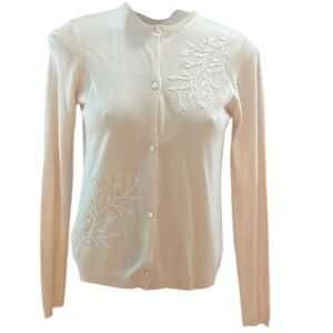 Vintage Jessica Ash 100% silk cardigan sweater cream floral beaded womens size S